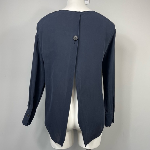 Theory Jarthstin Womens Silk Open Split Back Blouse Top Shirt Long Sleeves Navy - Picture 6 of 14